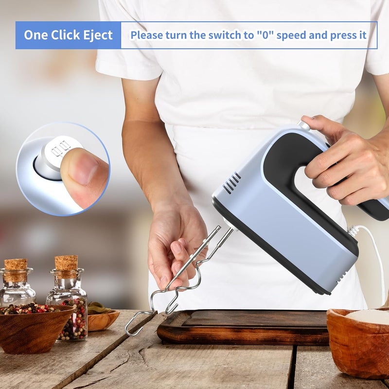 Yomelo 9-Speed Digital Hand Mixer Electric, 400W Powerful DC Motor, Hand Mixer Electric Handheld with Snap-On Storage Case, 5 Stainless Steel Accessories, Beaters, Dough Hooks, Whisk(Ocean Blue) - Image 5